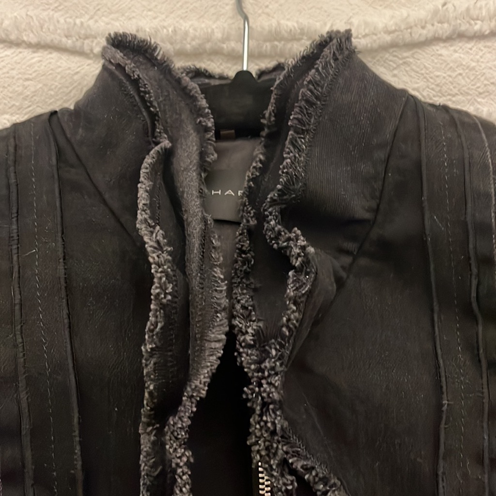 Elie Tahari Deconstructed Fitted Black Denim Zipper Jacket Size S